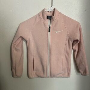 NIKE Classic Embroidered Logo Casual Fleece Full Zip Jacket Pink White Girl's 6X